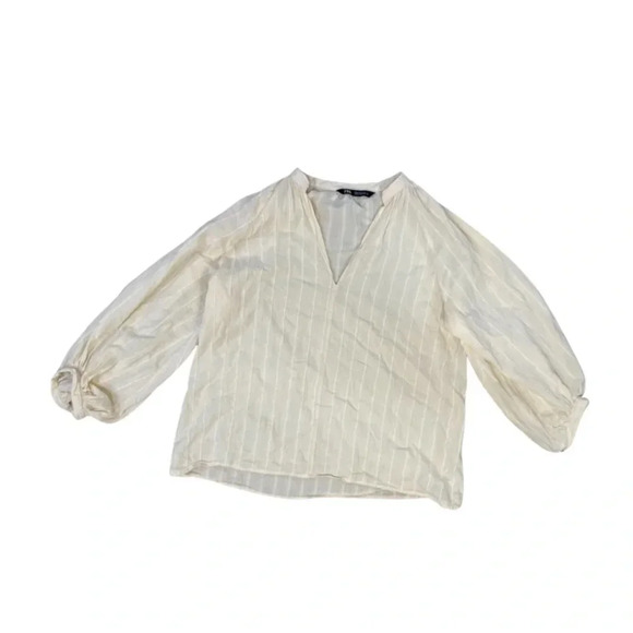 Zara  Rustic Balloon Sleeve Blouse | Cream | Size S - Picture 3 of 8